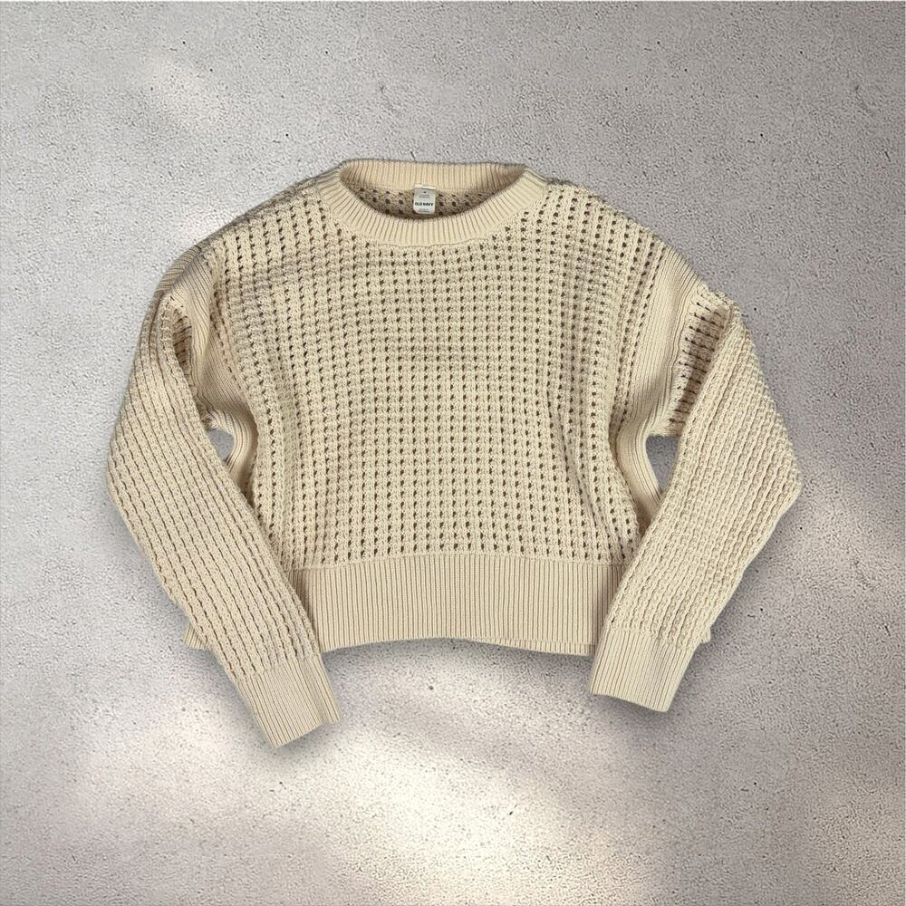 Old Navy Open-Stitch Crewneck Sweater Women's M Sea Salt Cream Normcore Oatmeal - Picture 2 of 10